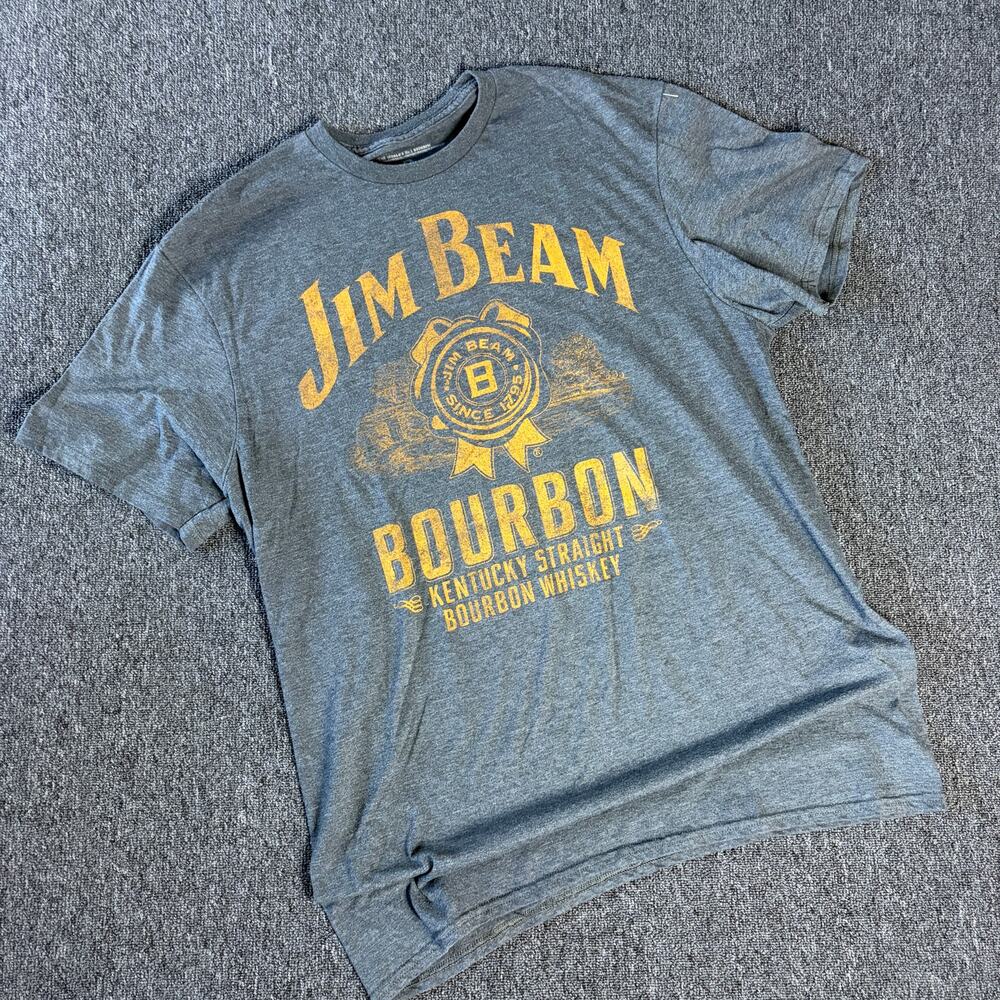 Vintage Y2k Jim Beam Bourbon Spirits Grey Yellow Graphic Tee Men's Large